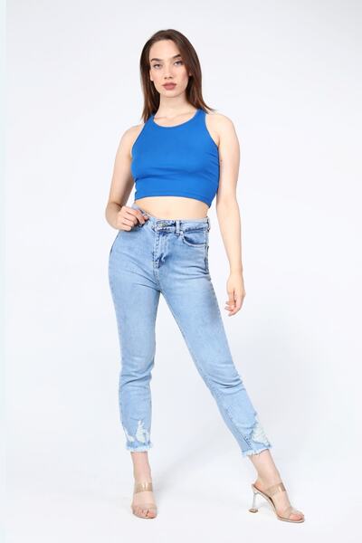 AFŞAR MODA Saks Blue Crop Blouse Rambo