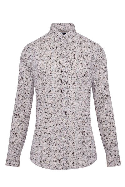 Hatemoğlu Καφέ Slim Fit με εμπριμέ γιακά με μακρυμάνικο λινό πουκάμισο