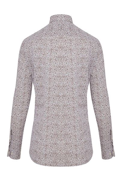 Hatemoğlu Καφέ Slim Fit με εμπριμέ γιακά με μακρυμάνικο λινό πουκάμισο