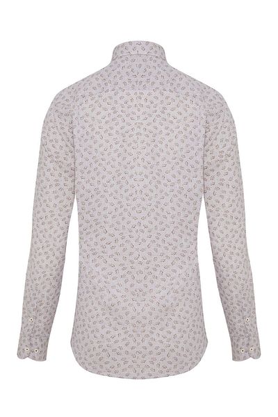 Hatemoğlu Καφέ Slim Fit με εμπριμέ γιακά με μακρυμάνικο λινό πουκάμισο