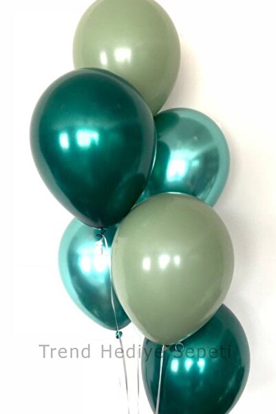 Trend Hediye Sepeti Krom Parlak Yeşil Küf Yeşili Adaçayı Helyumla Uçan Balon ...
