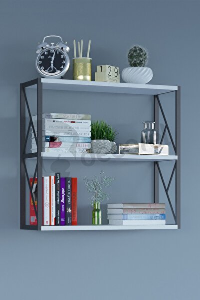 Morpanya Darya Metal Duvar Rafı Kitaplık 3 Raflı Kitaplık Salon Kitap Rafı Ba...