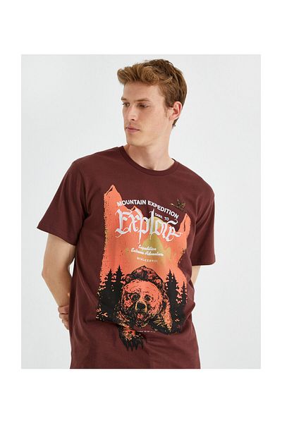 Koton Ανδρικό T-Shirt καφέ 1YAM11720CK