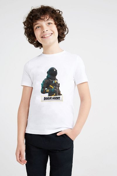 QIVI Tricou alb cu imprimeu Rogue Agent unisex pentru copii