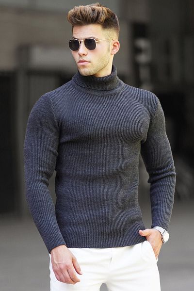 Madmext Anthrazitfarbener Rollkragenpullover 5180