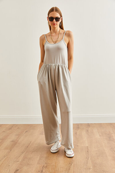 Olalook Gray Soft Textured Women's Jumpsuit - Elastic Waist, Strap TLM- 19000155