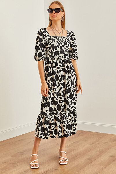 Olalook Μαύρο Πλεκτό Φόρεμα Μίντι με Λεοπάρ - ELB- 19002108