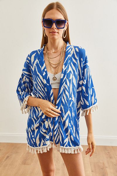 Olalook Weiter Kimono mit Zebramuster und Quasten - KMN- 00000056
