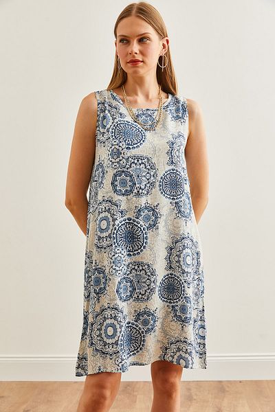 Olalook Rochie mini din viscoza cu imprimeu albastru - A Jersey, Femei, ELB- 19002244