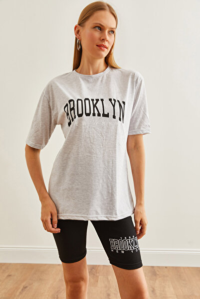 Olalook Γκρι εμπριμέ γυναικείο καλσόν και μπλουζάκι - TKM- 19000301