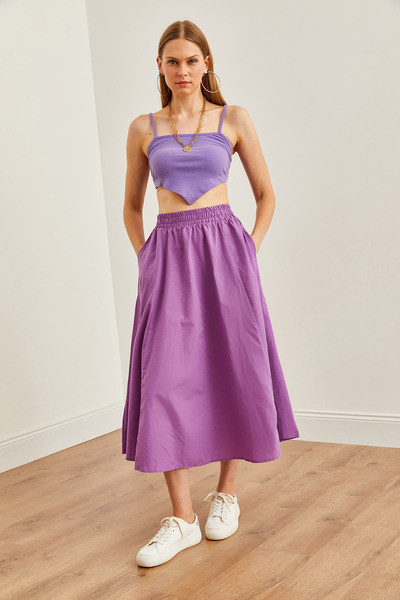 Olalook Purple Midi Bell Skirt - Pocket and Waist Elastic, ETK- 19000271
