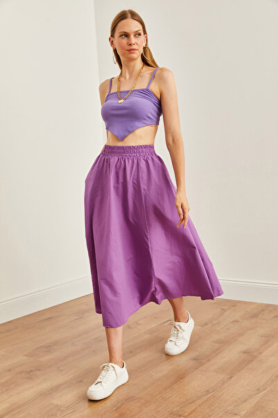 Olalook Purple Midi Bell Skirt - Pocket and Waist Elastic, ETK- 19000271