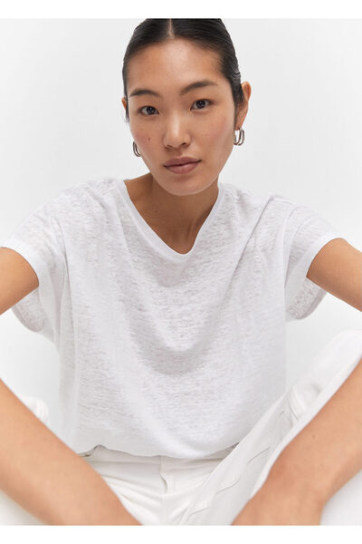 MANGO Woman Γυναικείο λευκό μπλουζάκι -57150262