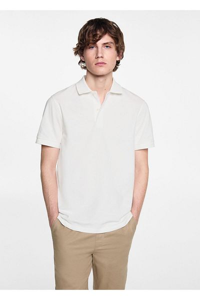 MANGO Chlapecké tričko s polo výstřihem – Off White, 67196010