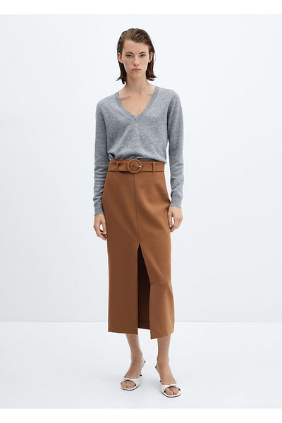 MANGO Woman Spódnica damska - Ciemny Camel57975138