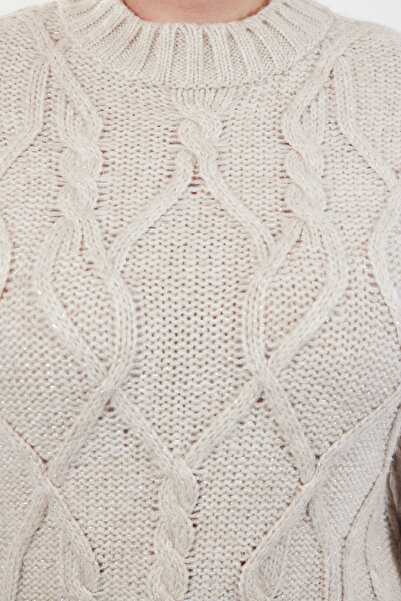 Trendyol Curve Πλεκτό πουλόβερ με μπεζ πλέξη γκλίτερ - TBBAW25AN00030