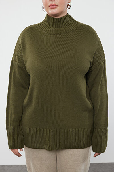 Trendyol Curve Пуловер з водолазкою з капюшоном хакі TBBAW23AN00136