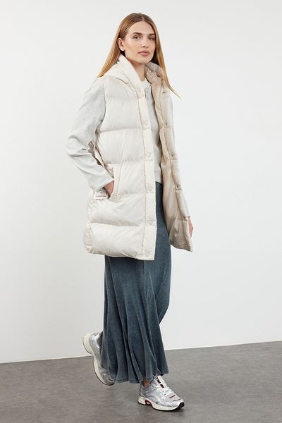 Trendyol Collection Oversize Hooded and Belted Water Repellent Ecru Puffer Vest - Twoss21Ye0002