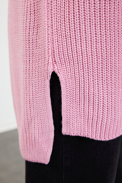 Trendyol Collection Pulover de tricotaj roz cu gât - Croială largă TWOAW25KZ00131