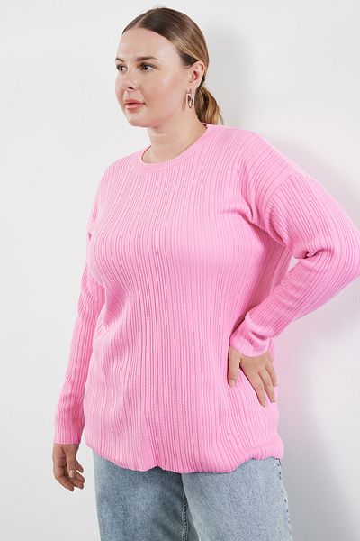 Trendyol Curve Crew Neck Pink Knitwear Sweater - Ribbed TBBAW25AN00043