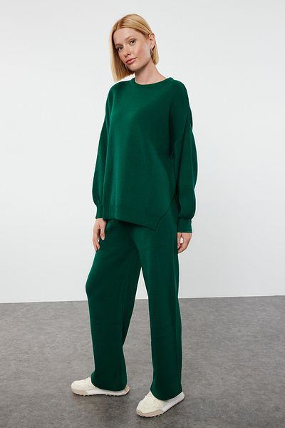 Trendyol Collection Smaragdzöld léggömb ujjú nadrág - kötöttáru öltöny TWOAW24AU00067