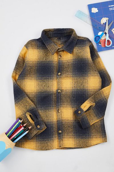 TRENDYOLKIDS Fiú favágó ing - sárga, szőtt, TKDAW25GO00001