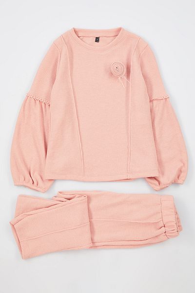 TRENDYOLKIDS Dusty Rose Basic pulóver és tréningruha szett lányoknak - TKDAW25AU00023