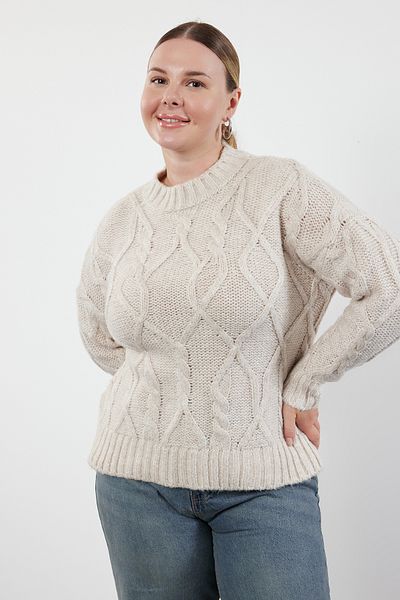 Trendyol Curve Beiger geflochtener Glitzer-Strickpullover - TBBAW25AN00030