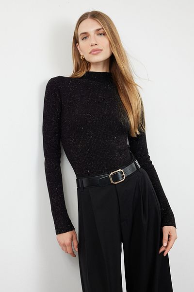 Trendyol Collection Pulover negru din tricotaje premium - guler vertical, fir special TWOAW25KZ00030
