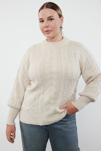 Trendyol Curve Soft Texture and Stone Hair Braided Knitwear Sweater - TBBAW25AN00015