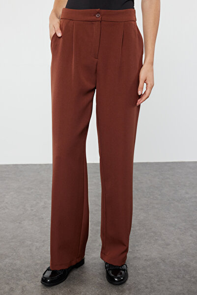 Trendyol Collection Široké nohavice a tmavě hnědé tkané kalhoty - Twoaw22Pl0139