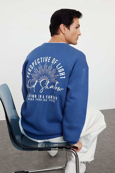 Kolekcia Trendyol Indigo OverSize Back Text Fleecová mikina - TMNAW25SW00056
