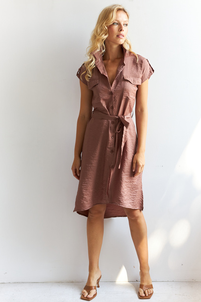Cool & Sexy Καφέ Μίντι Πουκάμισο Φόρεμα - PP5509