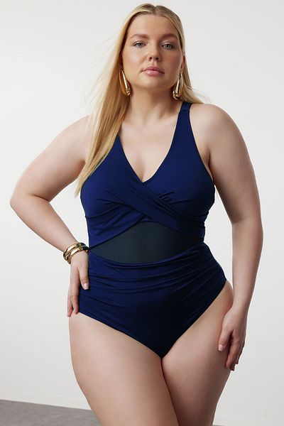 Navy blue plus size swimsuit discount