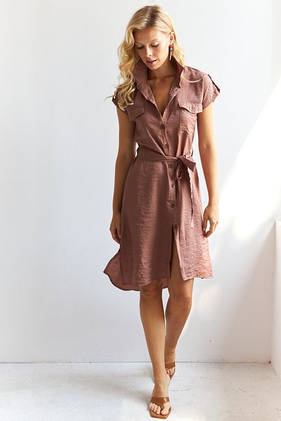 Cool & Sexy Hnědé midi košilové šaty - PP5509