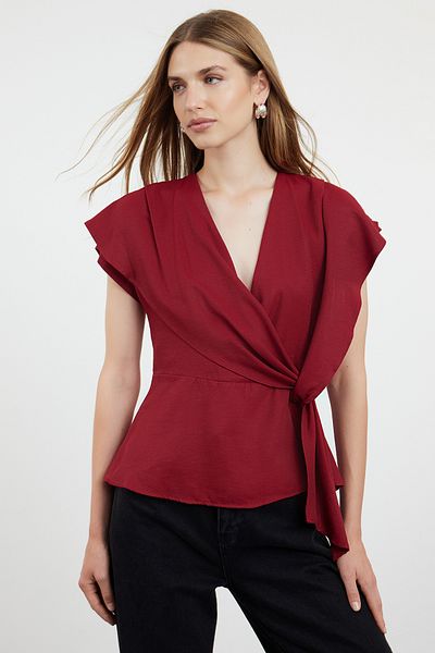 Trendyol Collection Bluză țesută Bordeaux - Nod Detaliat, TWOAW25BZ00046