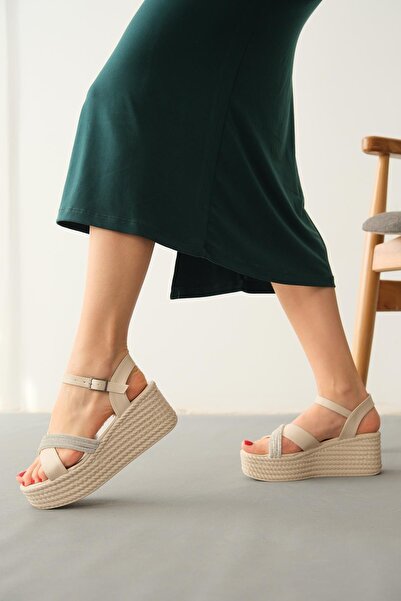 TOPUK Janel Ten Cross Banded Rhinestoned Wedge Heel Sandals