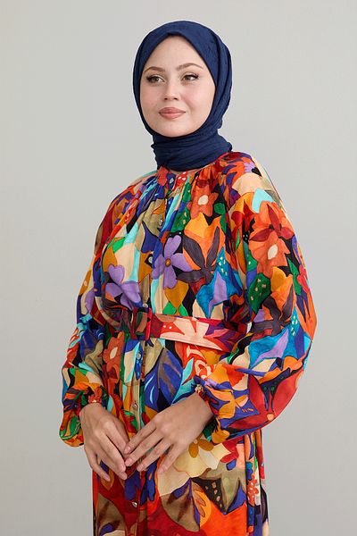 InStyle Φόρεμα με ζωσμένο φλοράλ πορτοκαλί βισκόζη