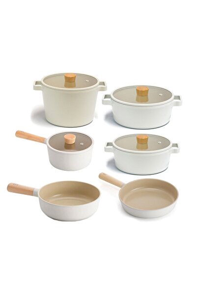 NEOFLAM Fika Alüminyum Döküm Cam Kapaklı 10 Parça Tencere & Tava Seti 18s22k2...