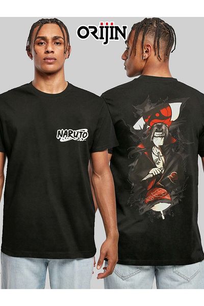 Orijin Tekstil Μαύρο μπλουζάκι Naruto Akatsuki Itachi Uchiha Crows Printed Unisex