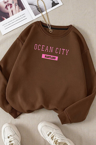 BEGRİFF Ocean City Printed Unisex Βαμβακερό φούτερ - Crew Neck