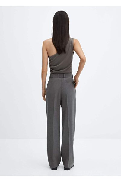 MANGO Woman Düz kesimli kırçıllı pantolon