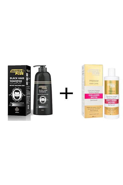 Softto Plus Hair Blacking Shampoo - 350 Ml + 400 Ml Biotin Collagen Extra Volume Hair Loss Preventive