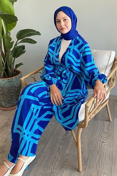 InStyle Saks Blue Viscose Διπλό Σετ - Ρίγα Λεπτομέρειες