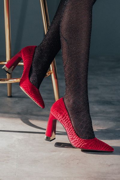 Ayakkabı Ateşi Burgundy Velvet Design Heeled Women's Stiletto Harly