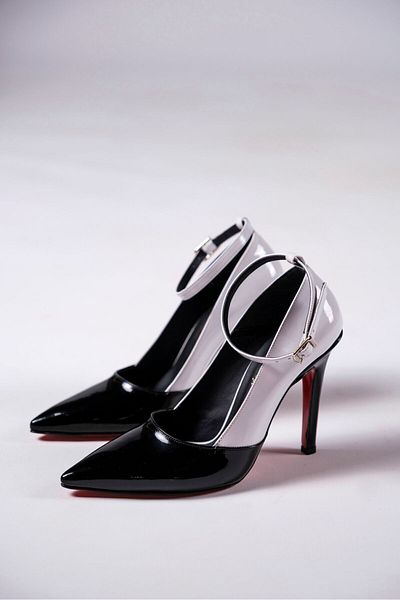 Ayakkabı Ateşi Black Patent Leather - White Patent Leather Women's Thin Heeled Shoes Stiletto Calit