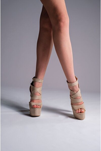 Ayakkabı Ateşi Ten Süet Kadın Yüksek Topuklu Ayakkabı