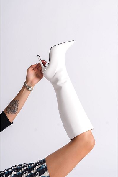 Ayakkabı Ateşi Cizme de damă cu design cu piele albă pantofi cu toc înalt Limbo