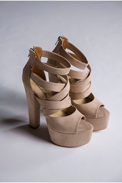 Ayakkabı Ateşi Ten Süet Kadın Yüksek Topuklu Ayakkabı