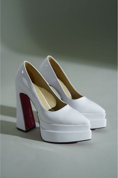 Ayakkabı Ateşi White Patent Leather Double Platform Special Design Women's Shoes Rigel